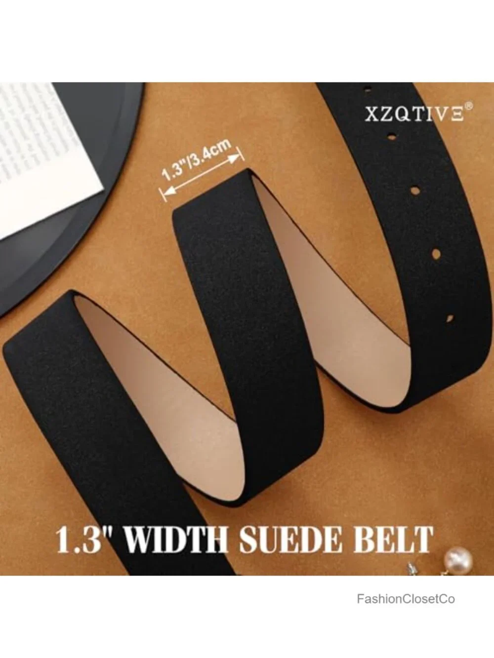Luxury Suede Leather Waist Belt with Gold Buckle for Women